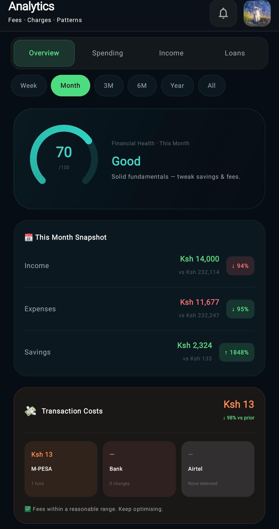 Analytics view